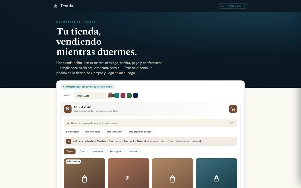 Demo de la Tienda Online: catálogo con carrito abierto y paso de checkout