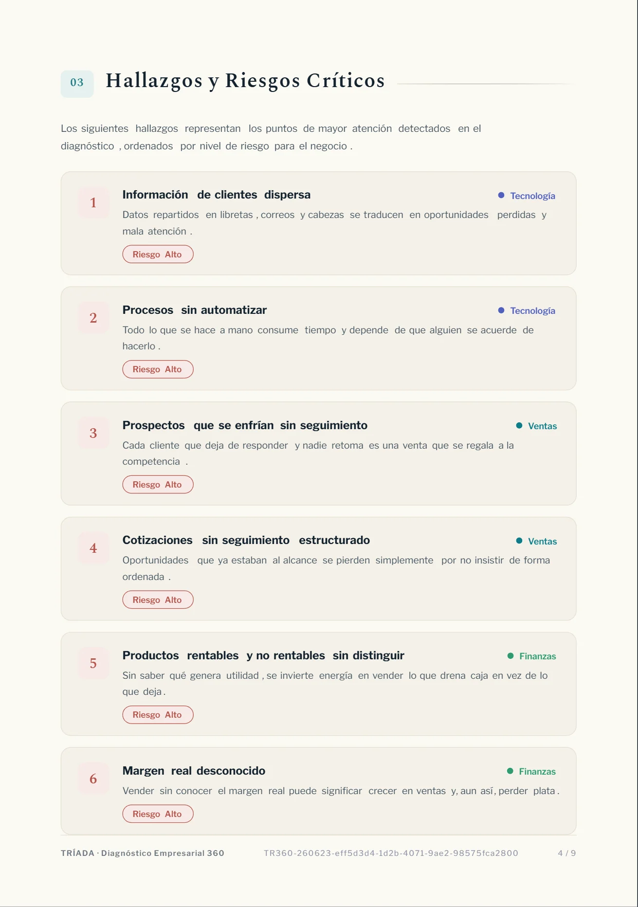 Informe Ejecutivo 360, página 4: Hallazgos