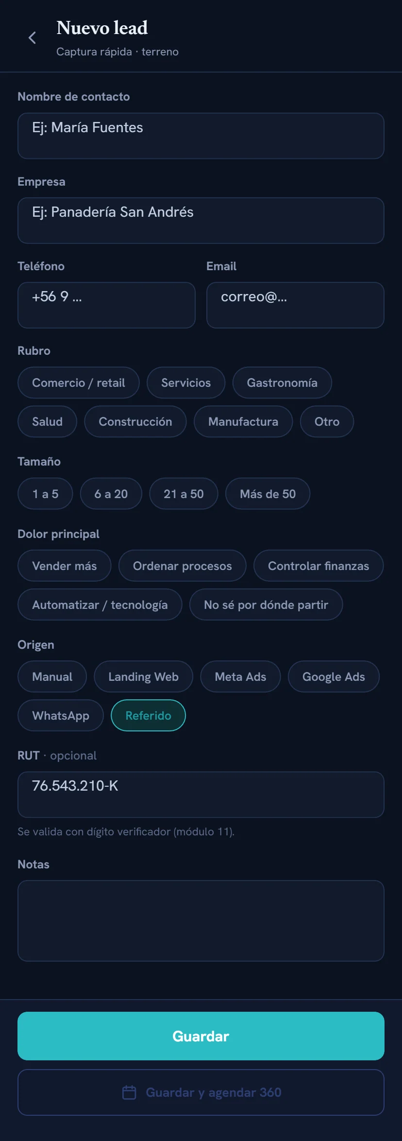 Captura de lead en terreno
